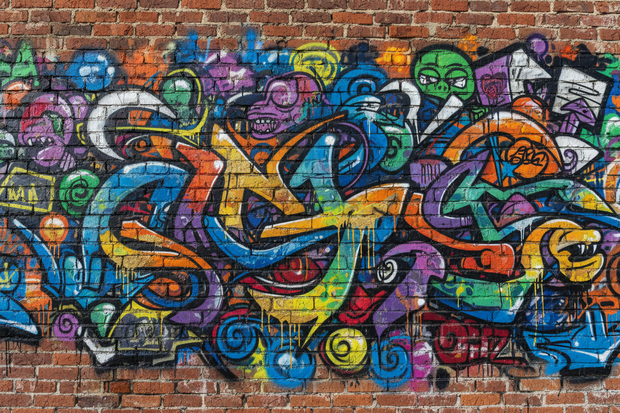 Brick wall with graffiti
